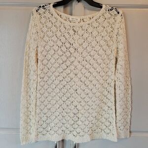 Miracle USA Cream Colored Crochet Long Sleeve Glittery Top